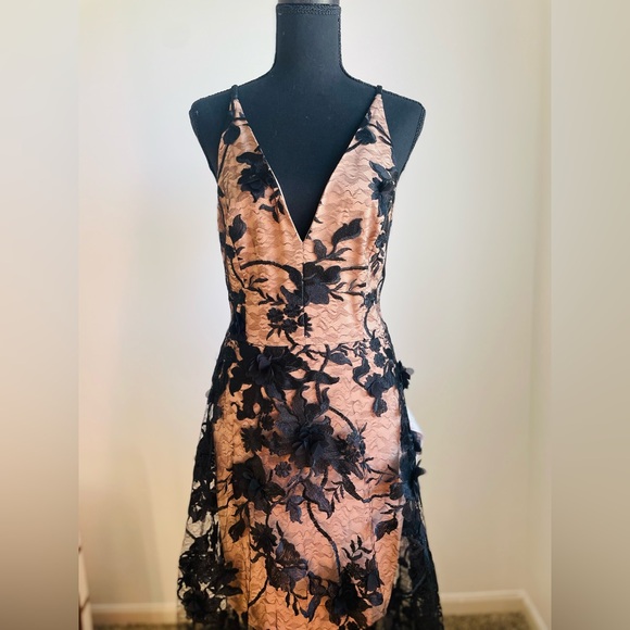 New Dress The Population Sidney Maxi Dress SZ L Black Nude Floral Lace Appliqué - Picture 6 of 10